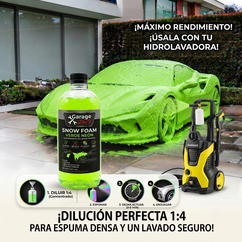 Shampoo Snow Foam Verde Neón para Prelavado - 1 Litro